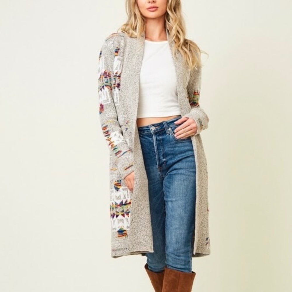 Northern Angel Aztec Long Hooded Colorful Cardigan Sz M cabincore